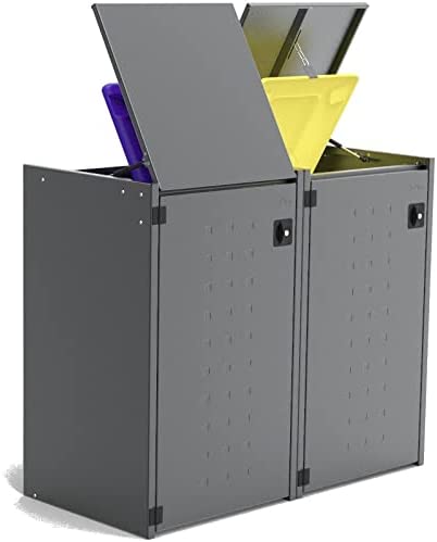 Reinkedesign Mülltonnenbox Boxxi mit Pultdach aus verzinktem Stahl in Anthrazit RAL 7016 als Bausatz (2 x 120l)