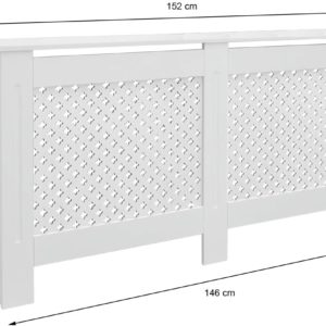 ECD Germany Heizkörperverkleidung mit Wabenmuster 112x19x82 cm Weiß aus MDF  lackiert für Schlafzimmer Wohnzimmer Heizungsverkleidung